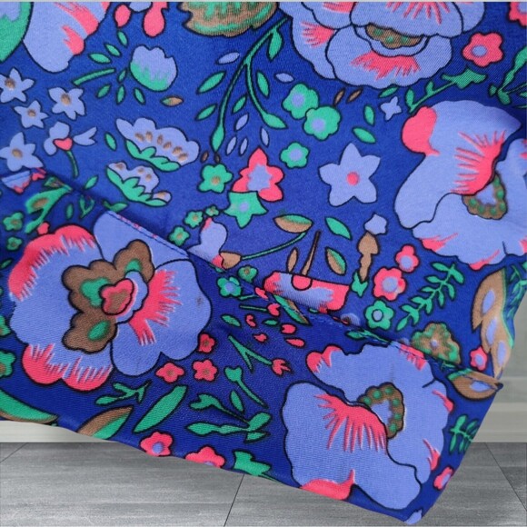 Vintage Floral Print Midi Secretary Dress Size 14 Purple Shirtwaist - Picture 15 of 16